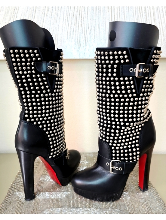 Christian Louboutin Shoes - Christian Louboutin Black Leather Silver Studded Platform Platform Boots EU 38.5
